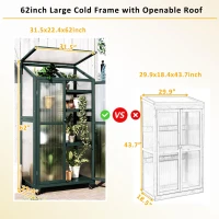Portable Wood Greenhouse with Wheels & 3-Tier Shelf, Solid Wood Frame with Openable Roof for Balcony, 31.5'' L x 22.5'' W x 62'' H, Green(m-5)