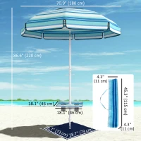 Outsunny 6 ft Portable Beach Umbrella with Foldable Table, Tilting Outdoor Sun Shade with Sand Anchor, Sandbag, Dark Blue(m-3)