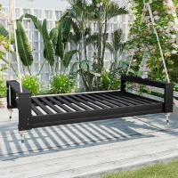 Twin Size Porch Swing Bed for Patio, Garden & Backyard, Acacia Wood Hanging Daybed with Hemp Rope, 86'' L x 41.5'' W x 17.5'' H, Black(m-7)