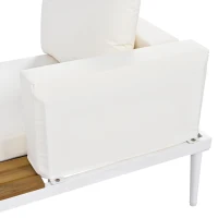 2 In 1 Outdoor Daybed with Wood Side Table for Patio, Convertible Padded Chaise Lounge with Adjustable Leg, 59" L x 55" W x 21" H, Beige(m-10)