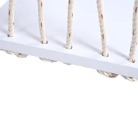 Patio Wooden Swing Chair with 10.8FT Hemp Rop, Hanging Acacia Wood Porch Swing with Cushion & Pillow, 63'' L x 23.5 W x 2'' H, White(m-9)