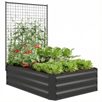 Outsunny Galvanized Raised Garden Bed with Trellis for Climbing Plants, Outdoor Planter Box with Open Bottom, Black(m-11)