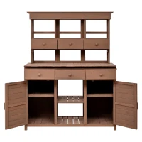 Tall Garden Potting Bench with Hutch & 6 Drawer, Wood Storage Workstation with 3 Shelf & 2 Cabinet, 50'' L x 20.5'' W x 65.5'' H, Brown(m-11)