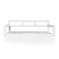 Twin Daybed Porch Swing with 4 Rope for Patio or Garden, Wood Swing Bench with Farmhouse Design, 82'' L x 40.5'' W x 27.5'' H, White(m-2)