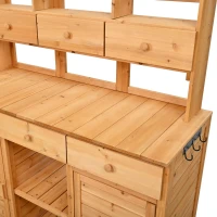 Tall Potting Bench with 3 Shelves, 6 Drawers, Hutch and Cabinet, Wood Garden Workstation for Patio, 50'' L x 20.5'' W x 65.5'' H, Natural(m-8)