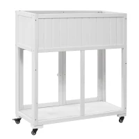 Mini Wood Cold Frame Greenhouse with Wheels for Patio, Elevated Garden Bed for Indoor Outdoor Use, 35.5" L x 17.5" W x 37.5" H, White(m-14)