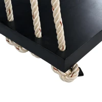 Acacia Wood Porch Swing with Plush Cushion & 2 Throw Pillow, Hanging Swing Bench for Garden & Backyard, 63'' L x 23.5'' W x 2'' H, Black(m-10)