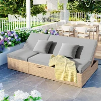 Outdoor Patio Sunbed with Adjustable Backrest & Side Tray, Wicker Rattan Lounger with Thick Cushion, 47" L x 29.5" W x 15" H, Brown(m-7)
