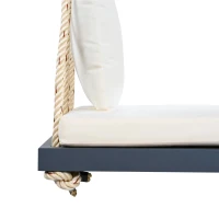 Acacia Wood Porch Swing with Cushion & 2 Pillow for Garden, Hanging Patio Bench with Durable Hemp Rope, 63" L x 23.5" W x 2" H, Gray(m-8)