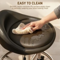 HOMCOM PU Leather Rolling Stool, Height Adjustable Swivel Salon Chair with Backrest and Foot Rest for Spa, Tattoo, Black(m-6)