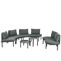 8-Piece Half Moon Sectional Sofa with 2 Coffee Table & Cushion, PE Wicker Patio Furniture for Backyard, 34.5'' L x 25.5'' W x 12.5'' H, Gray(m-13)