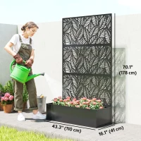 Outsunny Metal Planter Box with Trellis, 70" Raised Garden Bed with Trellis Privacy Screen for Climbing Plants, Leaves Cut-Out(m-3)