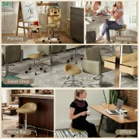 HOMCOM PU Leather Rolling Stool, Height Adjustable Swivel Salon Chair with Backrest and Foot Rest for Spa, Tattoo, Light Brown(m-9)