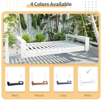 Twin Porch Swing Bed with Acacia Wood Frame & Hemp Ropes, Outdoor Hanging Daybed for Patio & Garden, 86'' L x 41.5'' W x 17.5'' H, White(m-5)