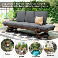 Expandable Acacia Wood Daybed with Cushions, Adjustable Patio Chaise Lounge for Compact Space, 78.5" L x 21.5" W x 32" H, Gray(m-4)