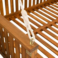 Minimalist Twin Swing Bed with Ropes for Patio & Backyard, Wood Porch Swing with Safe Sloped Design, 79" L x 41.5" W x 21" H, Teak(m-11)