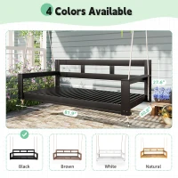 Twin Size Porch Swing Daybed with 4 Hanging Ropes and High Back, Acacia Wood Swing Bench for Garden, 82'' L x 40.5'' W x 27.5'' H, Black(m-6)