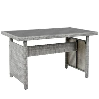 5-Piece Rattan Patio Sofa with Extendable Side Table & Dining Table, All-Weather Wicker Sectional for Garden, 47" L x 27.5" W x 27.5" H, White(m-14)