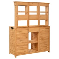 Tall Potting Bench with 3 Shelves, 6 Drawers, Hutch and Cabinet, Wood Garden Workstation for Patio, 50'' L x 20.5'' W x 65.5'' H, Natural(m-15)