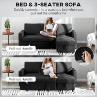 HOMCOM Convertible Corner Sofa Bed, Built-In Storage & 3 Removable Back Cushions, Black(m-4)