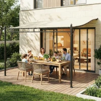 Outsunny 11.5' x 8.2' Outdoor Pergola, Wall Mounted Lean to Pergola with Metal Frame, UPF30+, Garden Gazebo(m-10)