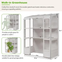 Walk-In Greenhouse with 4 Skylight & 2 Folding Shelf, Wood Cold Frame with Polycarbonate Panel for Garden, 58'' L x 29'' W x 78'' H, White(m-6)