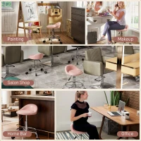 HOMCOM PU Leather Rolling Stool, Height Adjustable Swivel Salon Chair with Backrest and Foot Rest for Spa, Tattoo, Pink(m-9)