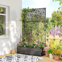 Outsunny Metal Planter Box with Trellis, 70" Tall Raised Garden Bed with Privacy Screen, Hexagon and Line Cut-Out(m-10)