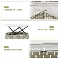 Round Rattan Patio Daybed with Retractable Canopy and Table, Versatile Sunbed with Separate Garden Seating, 66.5" L x 65" W x 53.5" H, Gray(m-6)