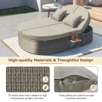 All-Weather Rattan Daybed with Adjustable Backrest, Stylish Chaise Lounge with Thick Cushion for Poolside, 78.5" L x 55.5" W x 16.5" H, Gray(m-5)
