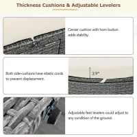 2-Person Patio Daybed with Adjustable Backrest & Cup Tray, Wicker Chaise Lounge with Thick Cushion, 78.5'' L x 55.5'' W x 16.5'' H, Beige(m-7)