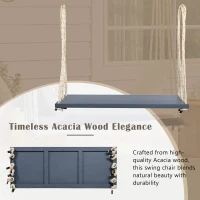Acacia Wood Porch Swing with Cushion & 2 Pillow for Garden, Hanging Patio Bench with Durable Hemp Rope, 63" L x 23.5" W x 2" H, Gray(m-7)