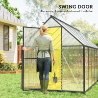 Outsunny Polycarbonate Greenhouse with Swing Door and Two Adjustable Roof Vents, Aluminum Walk-in Greenhouse, 11x6 ft, Black(m-6)