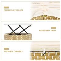 Round Rattan Patio Daybed with Retractable Canopy and Table, Versatile Sunbed with Separate Garden Seating, 66.5" L x 65" W x 53.5" H, Beige(m-7)