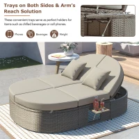 All-Weather Rattan Daybed with Adjustable Backrest, Stylish Chaise Lounge with Thick Cushion for Poolside, 78.5" L x 55.5" W x 16.5" H, Gray(m-4)