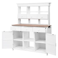 Garden Potting Bench with Hutch, 6 Drawer & 2 Cabinet, Tall Wood Workstation with 3 Shelf & Side Hooks, 50'' L x 20.5'' W x 65.5'' H, White(m-13)