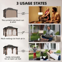 Outsunny 10' x 12' Hardtop Gazebo Canopy with Double PC Roof, Steel Permanent Outdoor Gazebo with Curtains and Netting, Khaki(m-6)