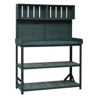 Outdoor Potting Bench with 4 Shelf & Side Hook for Patio, Farmhouse Garden Workstation with Large Tabletop, 47'' L x 19.5'' W x 65'' H, Green(m-2)