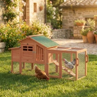 PawHut Chicken Coop with Run Mobile Wooden Hen House with Nesting Box Pull-out Tray for 1-2 Chickens Orange(m-1)
