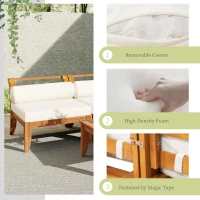 6 Piece Patio Sofa Set with Tea Table & Ottoman for Garden, Modular Sectional with 5 Thick Cushion, 30" L x 27.5" W x 16" H, Teak+Beige(m-6)