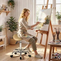 HOMCOM Saddle Stool, PU Leather Adjustable Rolling Salon Chair, Light Brown(m-1)