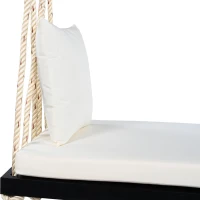 Acacia Wood Porch Swing with Plush Cushion & 2 Throw Pillow, Hanging Swing Bench for Garden & Backyard, 63'' L x 23.5'' W x 2'' H, Black(m-8)
