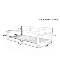 Twin Size Farmhouse Swing Daybed for Backyard Relaxation, Acacia Wood Porch Swing with 4 Hanging Rope, 82'' L x 40.5'' W x 27.5'' H, Brown(m-3)