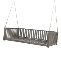 Minimalist Swing Bed with Safe Sloped Design for Backyard, Wooden Porch Swing with High Weight Capacity, 79" L x 41.5" W x 21" H, Gray(m-12)