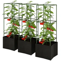 Outsunny 3 Packs Tomato Cages with 13.5 Gallon Grow Bags, Adjustable Square Plant Support Trellis(m-2)