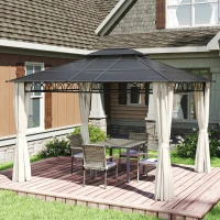Outsunny 10' x 12' Outdoor Gazebo Canopy, Double Roof Hardtop Gazebo with Polycarbonate Roof, Steel Frame, Nettings and Curtains(m-10)