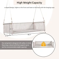 Minimalist Swing Bed with Safe Sloped Design for Backyard, Wooden Porch Swing with High Weight Capacity, 79" L x 41.5" W x 21" H, White(m-6)