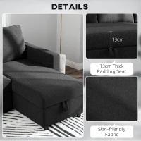 HOMCOM Convertible Corner Sofa Bed, Built-In Storage & 3 Removable Back Cushions, Black(m-6)