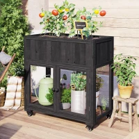 Mini Wood Cold Frame Greenhouse with Wheels for Patio, Elevated Garden Bed for Indoor Outdoor Use, 35.5" L x 17.5" W x 37.5" H, Black(m-1)