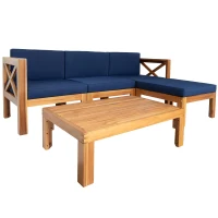 Casual Outdoor Sectional Sofa with Wood Frame & Cushions, Patio Seating Group for Backyard, 25.5" L x 25.5" W x 25.5" H, Natural(m-13)